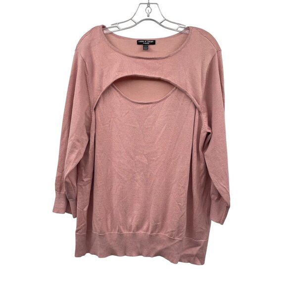 Cable & Gauge Womens Cut Out Sweater 3/4 Sleeve Pink Size 2X - Picture 1 of 9